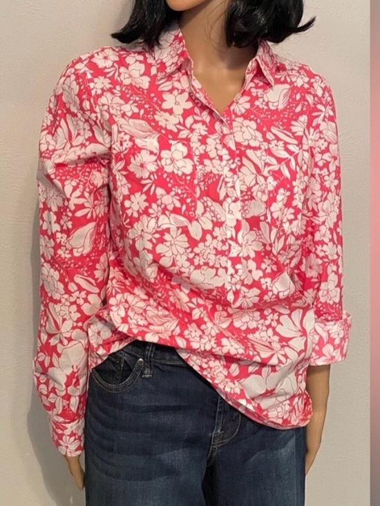 Talbots Tops - TALBOTS Blouse Sz 12 Pink & white. Roll up sleeve. 100% Cotton. (194)